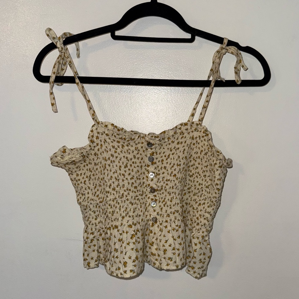 ONLY Cream Floral Crop Smocked Top | ASOS | Size M (US 6 / EU 38)